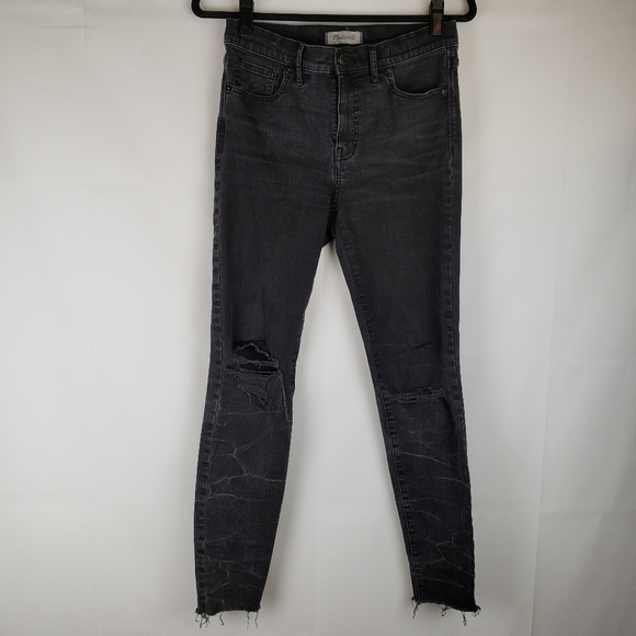 Madewell Denim - Madewell Womens 9" high rise raw hem Distressed acid wash Jeans Skinny